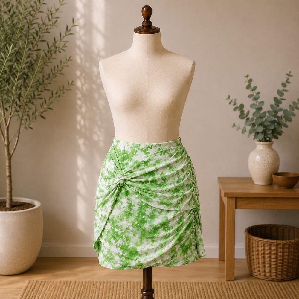 For Love &‎ Lemons Mini Skirt Womens Small Green Tie Dye Ruched Knot Front 1736